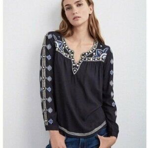 Anthropologie GRAHAM & SPENCER Chantel Black Sequin Embroidered V-neck Small Top